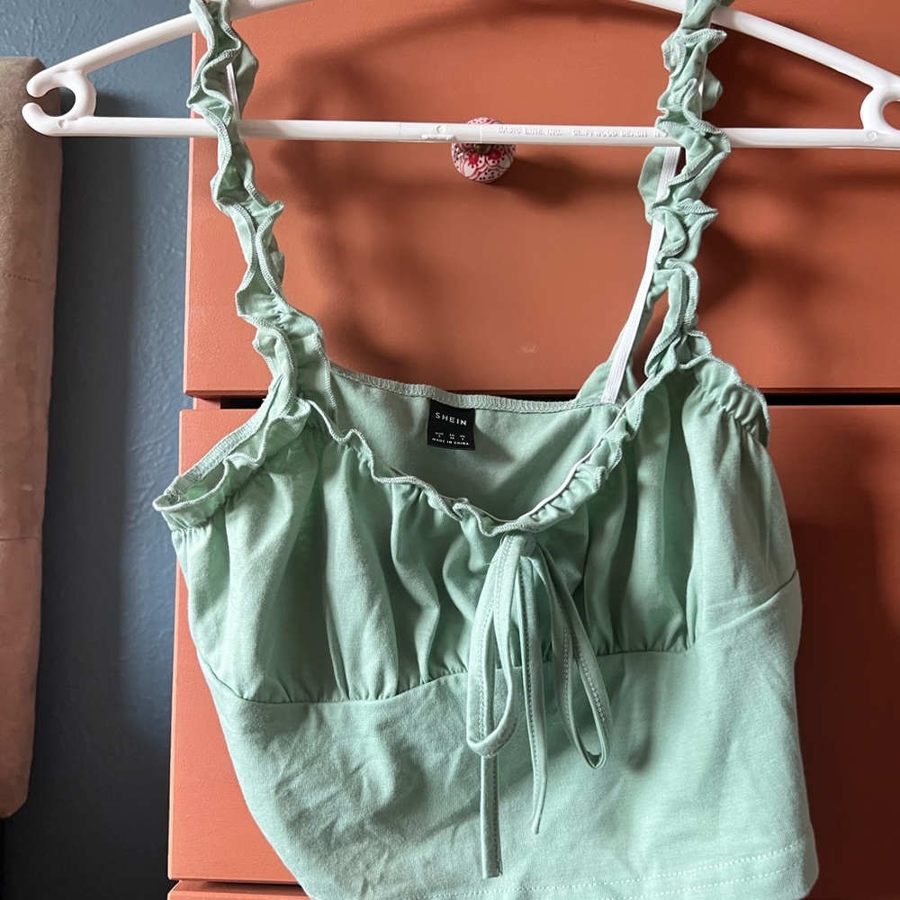 Sage green cropped shirt from SHEIN